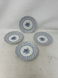Set Of 4 Johnson Bros Rose Bouquet Plates 6" And Cups Blue White Floral VTG - Picture 1 of 10