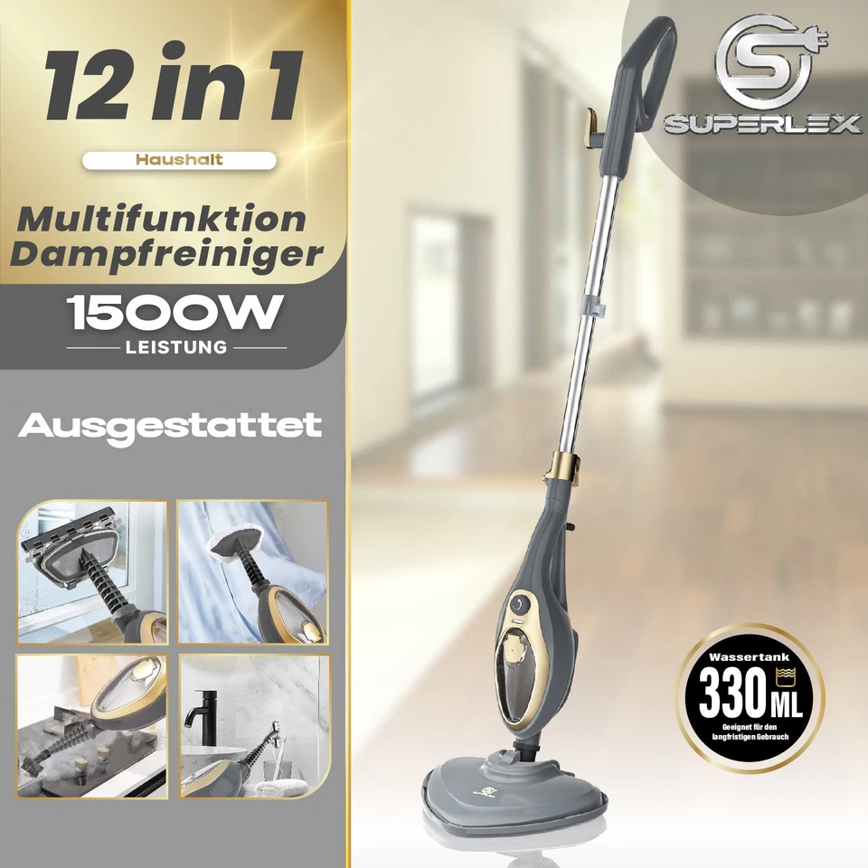 SUPERLEX 15-in-1 Dampfreiniger Bodenwischer HanddampfreinigerSteam Mop 1500W - Bild 1 von 4