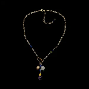 Handwerkliche goldfarbene Lapis Jade Multicolor Halskette - Bild 1 von 5
