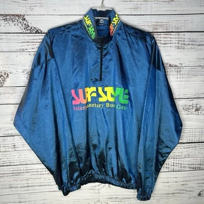 Vintage Surf Style Iridescent Logo 1/4 Zip Pullover Windbreaker Jacket Size OSFA - Image 1 of 4