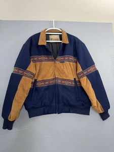 Vintage Cripple Creek Blue Wool Brown Suede Western Jacket Men’s 46” Bomber VTG - Picture 1 of 11