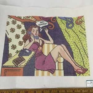 Ruth Schmuff NOT TONIGHT Needlepoint Canvas & Instructions Woman Phone Chocolate - Picture 1 of 8