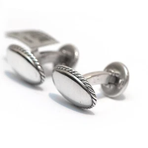 DAVID YURMAN New Men's Sterling Silver Engravable Oval Cabled Outline Cufflinks - Picture 1 of 7