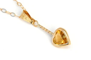 9ct Gold Citrine Heart Pendant Necklace and Chain Gift Boxed Made in UK - Picture 1 of 6