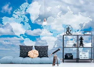 3D White Cloud 311NAO World Map Wallpaper Mural Removable Self-adhesive Amy - Picture 1 of 11
