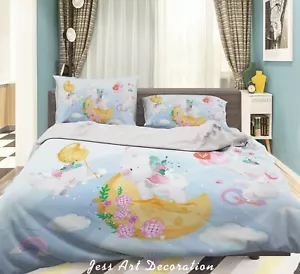 3D Animal Moon Watercolor Kids Quilt Cover Set Duvet Cover Bedding Pillowcases - Picture 1 of 6