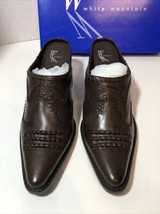 White Mountain Brown Leather mules clogs slip on pointy toe brown 9.5 Western - Picture 1 of 6