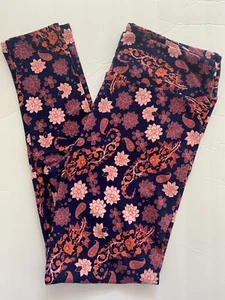New LuLaRoe TC Leggings Floral Navy & Pink Unicorn Retired Vietnam Tall & Curvy - Picture 1 of 5