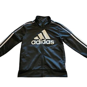 Adidas Boy's Size 5 Black White Gray Athletic Activewear Full Zip Track Jacket - Picture 1 of 8