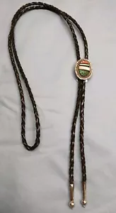 VTG Sterling Native American Cobblestone Inlay Bolo Tie Signed Sterling RLC - Picture 1 of 8