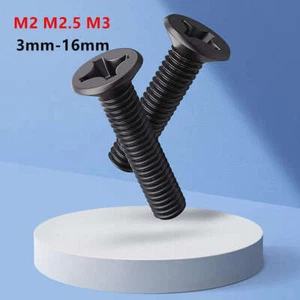 Phillips Machine Screws Countersunk Flat Head Bolts Black Zinc-Plated M2 M2.5 M3 - Picture 1 of 7