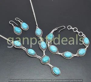 Turquoise Gemstone 3pcs Combo Set 925 Silver Plated Wholesale Lot Jewelry - Picture 1 of 7