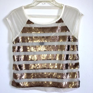 BEBE S Metallic Fringe Boxy Top Cut out Strappy Back Relaxed Loose Fit Cropped - Picture 1 of 5