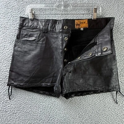 Vtg Tino Trevino Leather Den Shorts Mens 34 Snap Fly Red Laced Fetish Clubwear - Image 1 of 4