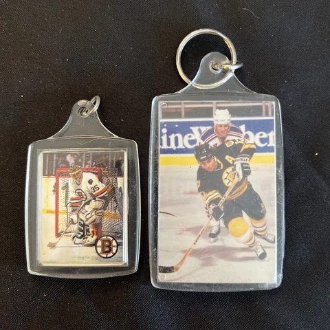 vintage Boston Bruins player keychains Andy Moog Adam Oates Cover