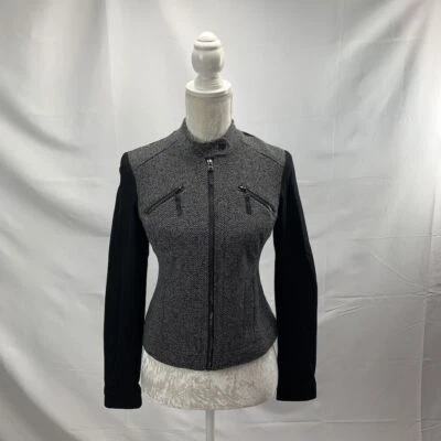 Chaqueta para mujer Alfani mixta media tweed jersey tejido motocicleta cremallera completa talla 2 Foto 1 de 4