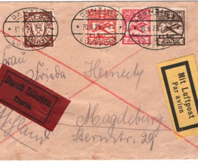 DANZIG Germany/Poland Air Mail Cover 1929 Magdeburg {samwells-covers}MA1896 - Image 1 of 4
