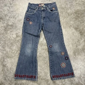 Vintage Old Navy Y2K Girls flare jeans size 7 Embroidered flowers bell bottoms - Picture 1 of 9