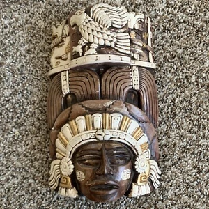 Vintage Aztec Myan Inca Plaster Cast Wall DecorTribal Mask 10” Tall - Picture 1 of 14