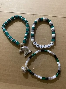 Philadelphia Eagles Womens 3-Piece Bracelet Set - Eagle/Football Charm - Picture 1 of 1