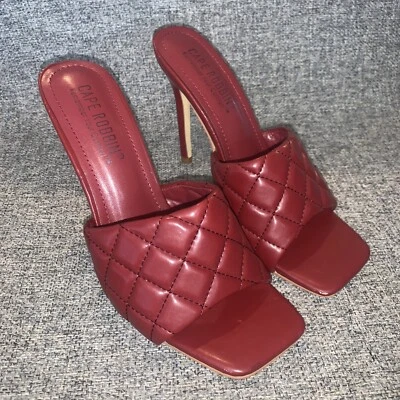Cape Robbin Shoe Women’s 6.5 Red Quilted Open Toe High Stiletto Mule Sandals - Image 1 of 4