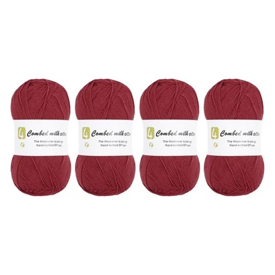 Cotton Yarn,Soft Knitting Yarn 4 Packages of 100g/3.52oz/ Dark Red Foto 1 de 4