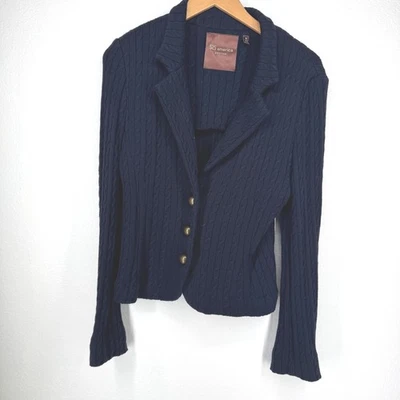 Chaqueta Blazer 525 America Petites Azul Marino Tejido con Cable Botones Dorados Talla PM Foto 1 de 4