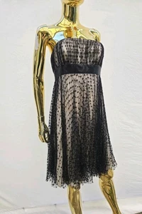 Carmen Marc Valvo Illusion Black Mesh Strapless Dress. Size 4 Nude and Black - Picture 1 of 12