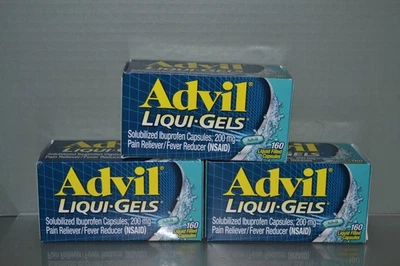 (3) Advil Liqui Geles Analgésicos/Reductores de Fiebre, 160 Cápsulas Líquidas Exp. 10/27 Foto 1 de 2