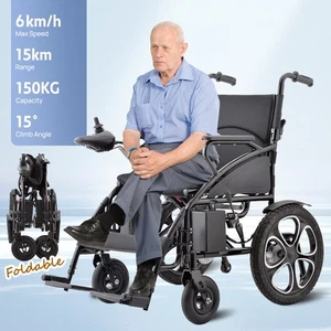 Black Electric Wheelchair Folding Load 150KG Lithium Power Motorised Foldable AU - Picture 1 of 24