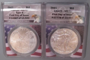 Both Type 1 & 2 2021 Silver American ANACS MS70 FDOI. #25 - Picture 1 of 8