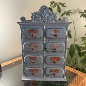 Blue 8 Drawer W/knob Handles Metal Spice Cabinet Early 1900’s HTF - Picture 1 of 14