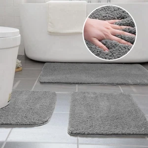 Bath Mat Sets 3 Piece Non-Slip Microfiber Bathroom Washable Water Absorbent Toil - Picture 1 of 12