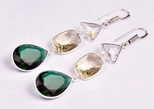 925 Sterling Silver Handmade Citrine Gemstone Dangle Drop Earrings For Women - Picture 1 of 12
