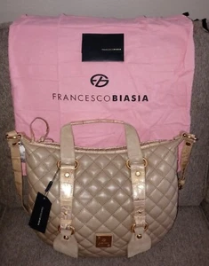 NWT FRANCESCO BIASIA HANDBAG BEIGE LEATHER GOLD HARDWARE AUTHENTIC W/DUST BAG - Picture 1 of 10