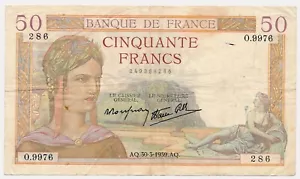 FRANCE banknote 50 Francs 22.6.1939 VF Very Fine - Picture 1 of 7