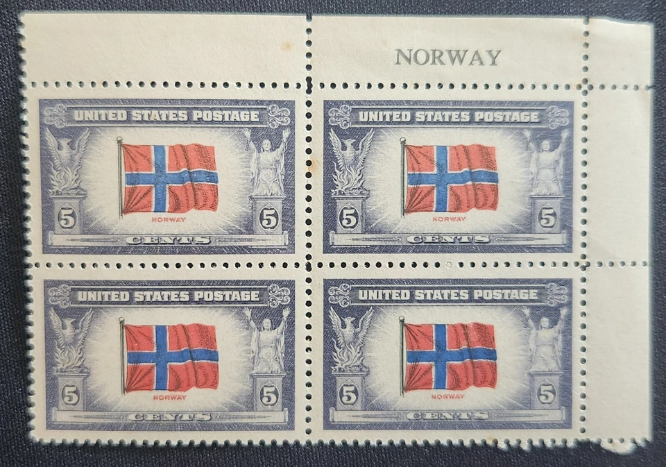 US Scott 911 - Norway - MNH - 1943 Issue - Name Block of 4 - Image 1 of 1