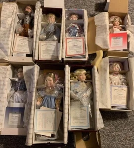 Little House Of The Prairie 8 Porcelain Dolls Papers & Box GUC - Picture 1 of 12