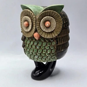 Sylvia Hood 60er Jahre Pasedena Chalkware grüne Eule MCM Skulptur 5" hoch • Rarität • signiert - Bild 1 von 11
