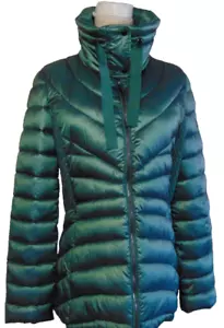 Bernardo Quilted Packab Puffer Coat Jacket Women Green WaterResist funnel Neck~M - Picture 1 of 10