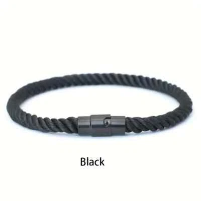 Adjustable Mens Nautical Rope Bracelet with Black Buckle Wristband Bangle Black - Image 1 of 2