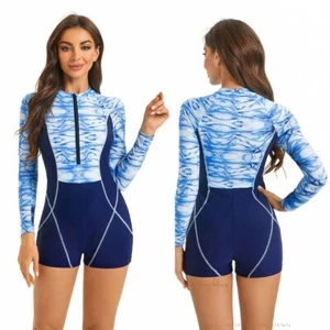 Women's Long Sleeve Swimwear Rash Guard UV Protection One Piece Surfing Swimsuit - Picture 1 of 25