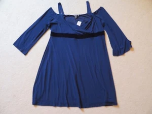 New Igigi Stretch Knee Length Blue Open Shoulder Dress Velvet Plus Size 30/32 - Picture 1 of 6