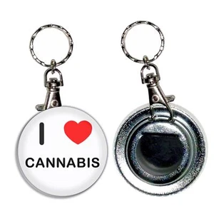 Heart Cannabis I Love Heart Bottle Opener Round Key Ring (55mm) - Picture 1 of 2