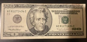 U.S. $20.00  FEDERAL RESERVE MINOR OFF-CENTER ERROR - SERIES 1996 - Picture 1 of 2
