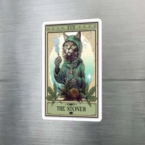 Pegatina de cartas del tarot The Stoner gato de 3" x 4" - Imagen 1 de 7