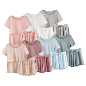 Women's Maternity Pajamas Sets 2 Piece Short Sleeve Shirts Shorts Cotton Outfits - Picture 1 of 40