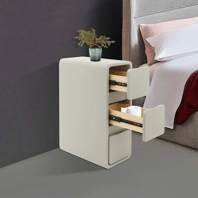 Bedroom Bedside Table Small Narrow Storage Nightstand w/ 3-Drawer Light Grey - Image 1 of 4