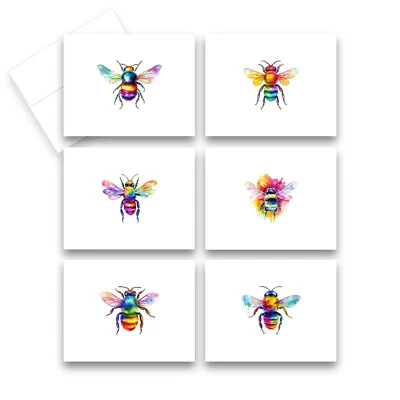 12 Assorted All Occasion Notecards Blank with Envelopes - Rainbow Bee ( 2 of Ea - Image 1 of 4