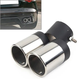 Universal Dual Bent Car Rear Exhaust Pipe Tail Muffler Tip Accessories Silver - Picture 1 of 7